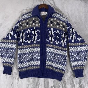 Clipper Mist Full Zip Sweater Mens Large Blue & White VTG Made In USA‎